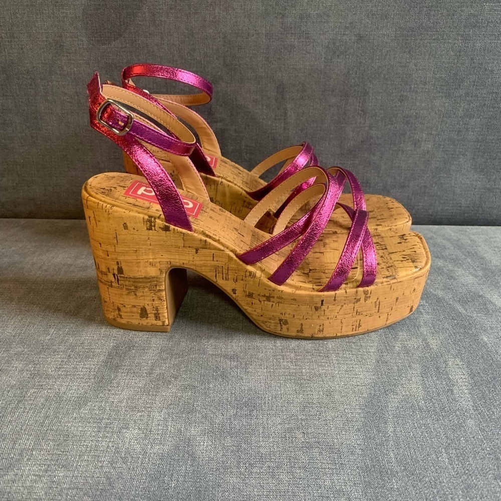 Pop Womens Admission Heeled Sandals 9M Pink Adjustable Ankle Strap New Cork - Picture 2 of 8